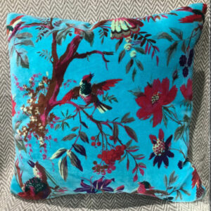 Bird Of Paradise Velvet Cushion (Blue)