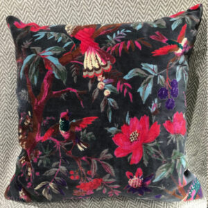 Bird Of Paradise Velvet Cushion (Slate Grey)