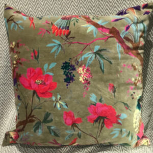 Bird Of Paradise Velvet Cushion (Olive)