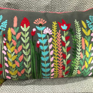 Floral Embroidered Cushion (Taupe)