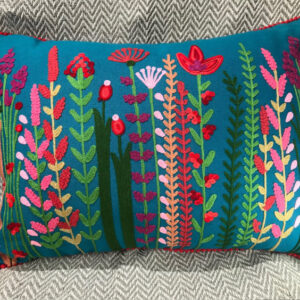 Floral Embroidered Cushion (Teal)