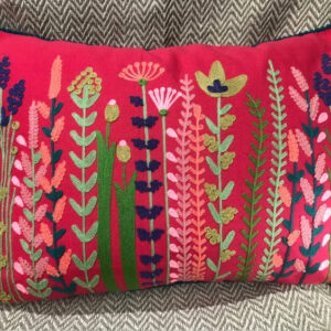 Floral Embroidered Cushion (Pink)