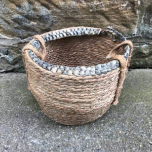 Straw Basket with Grey Braid Rim (Large)