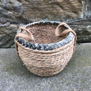Straw Basket with Grey Braid Rim (Medium)