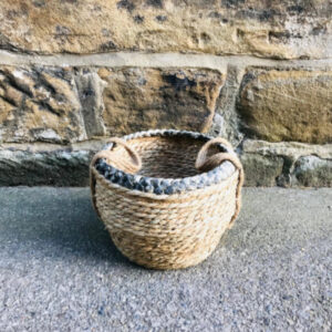 Straw Basket with Grey Braid Rim (Small)